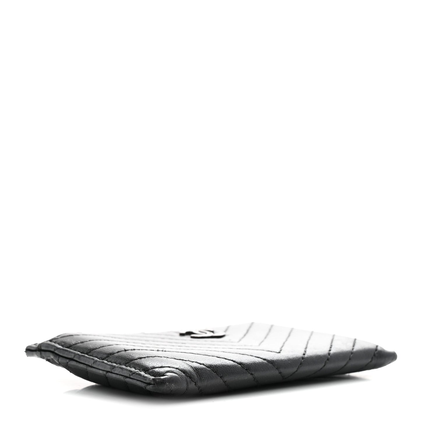 Lambskin Chevron Quilted Card Holder Black