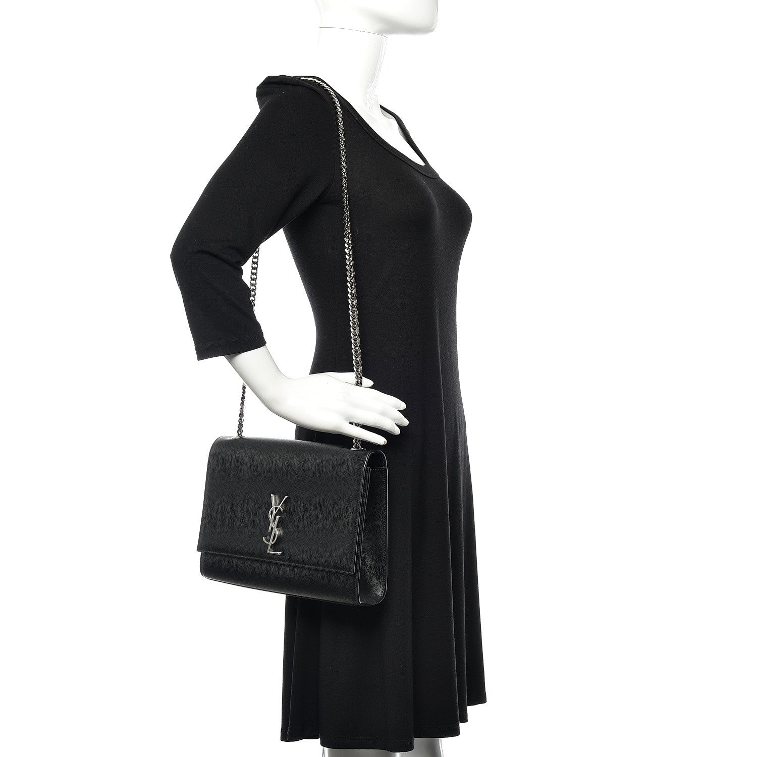 Saint Laurent Grain De Poudre Large Classic Monogram Kate Satchel Black 2 of 10