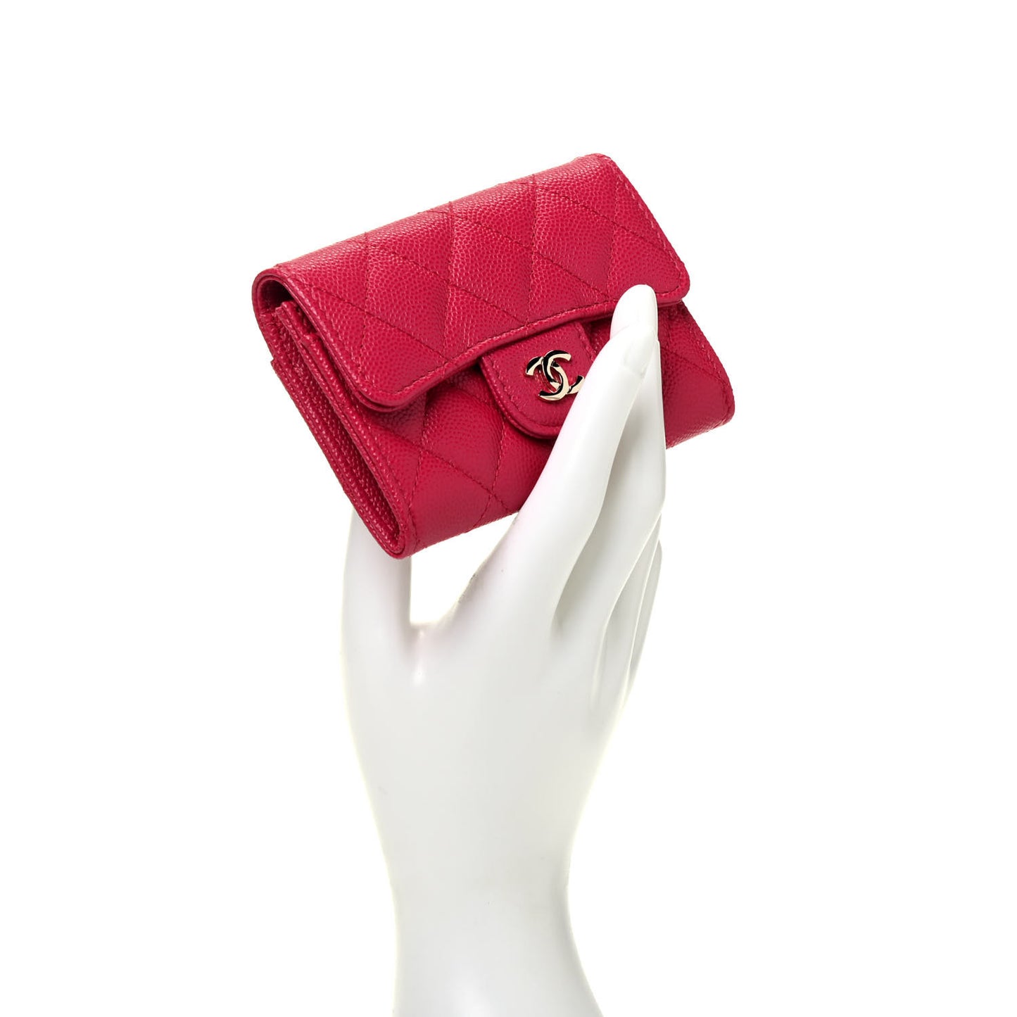 Caviar Quilted Flap Card Holder Wallet Dark Pink