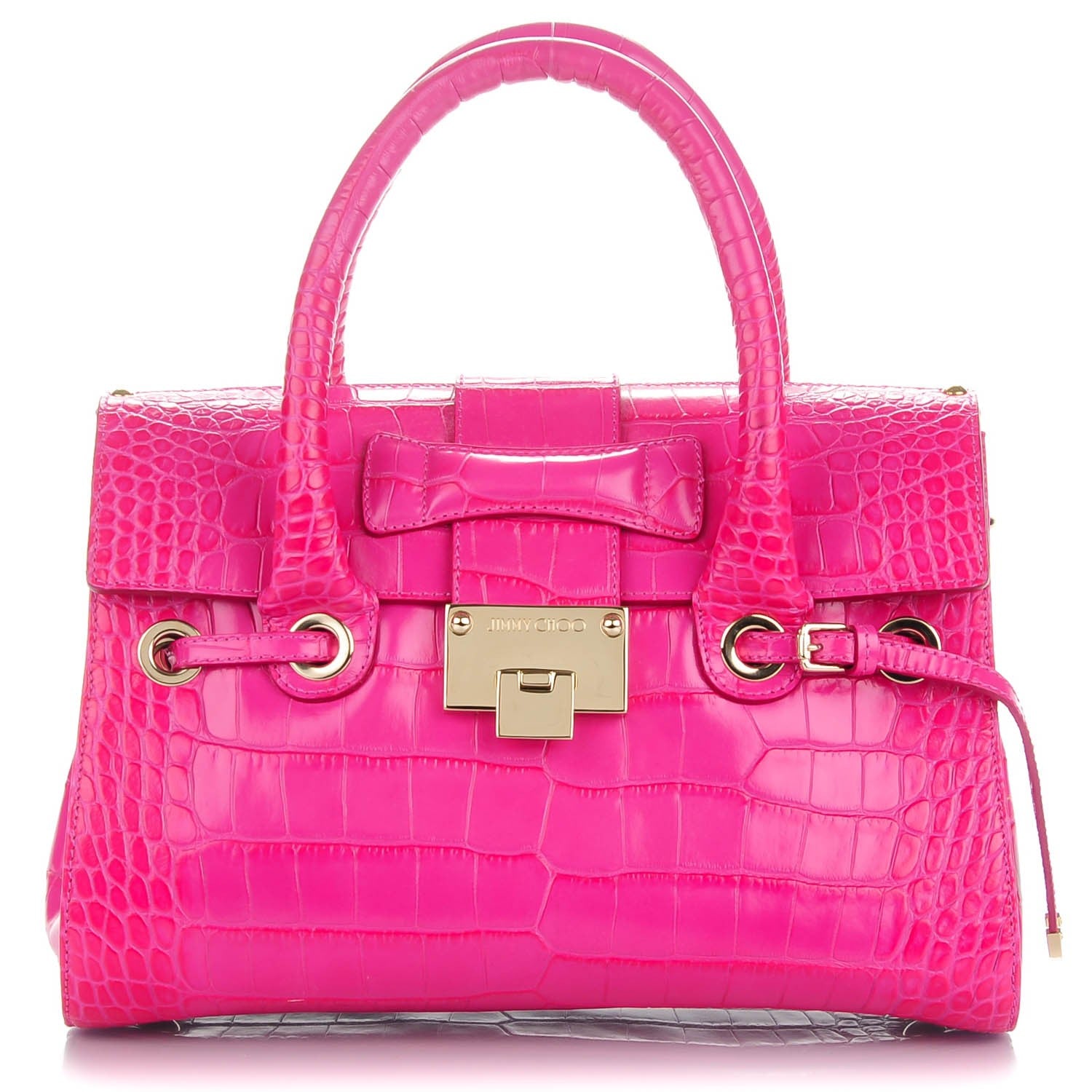 Jimmy Choo Calfskin Crocodile Embossed Medium Rosalie Satchel Fuchsia 1 of 8