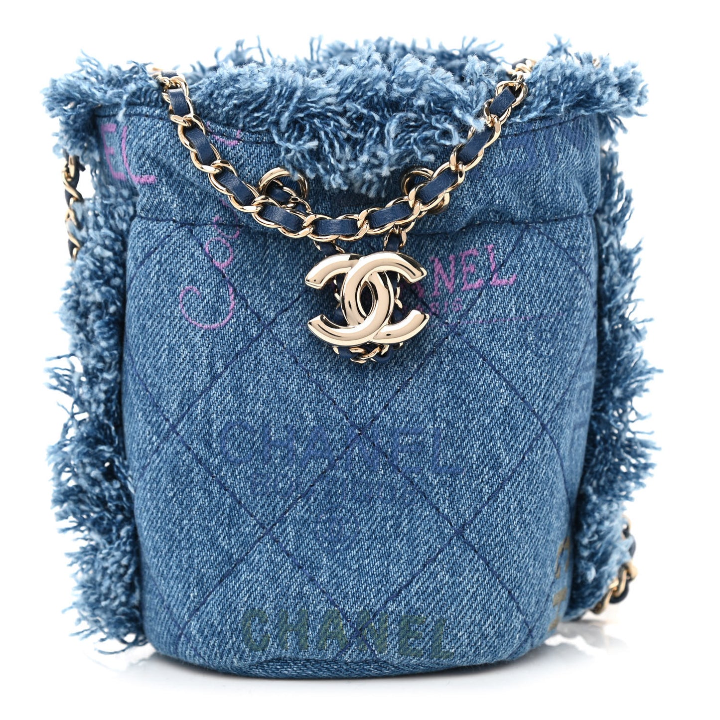 Denim Quilted Mood Mini Bucket With Chain Blue Multicolor