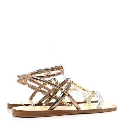 Fendi Metallic Nappa Fendi O'Lock Gladiator Flat Sandals 39 Argento Stagno Champagne 4 of 7