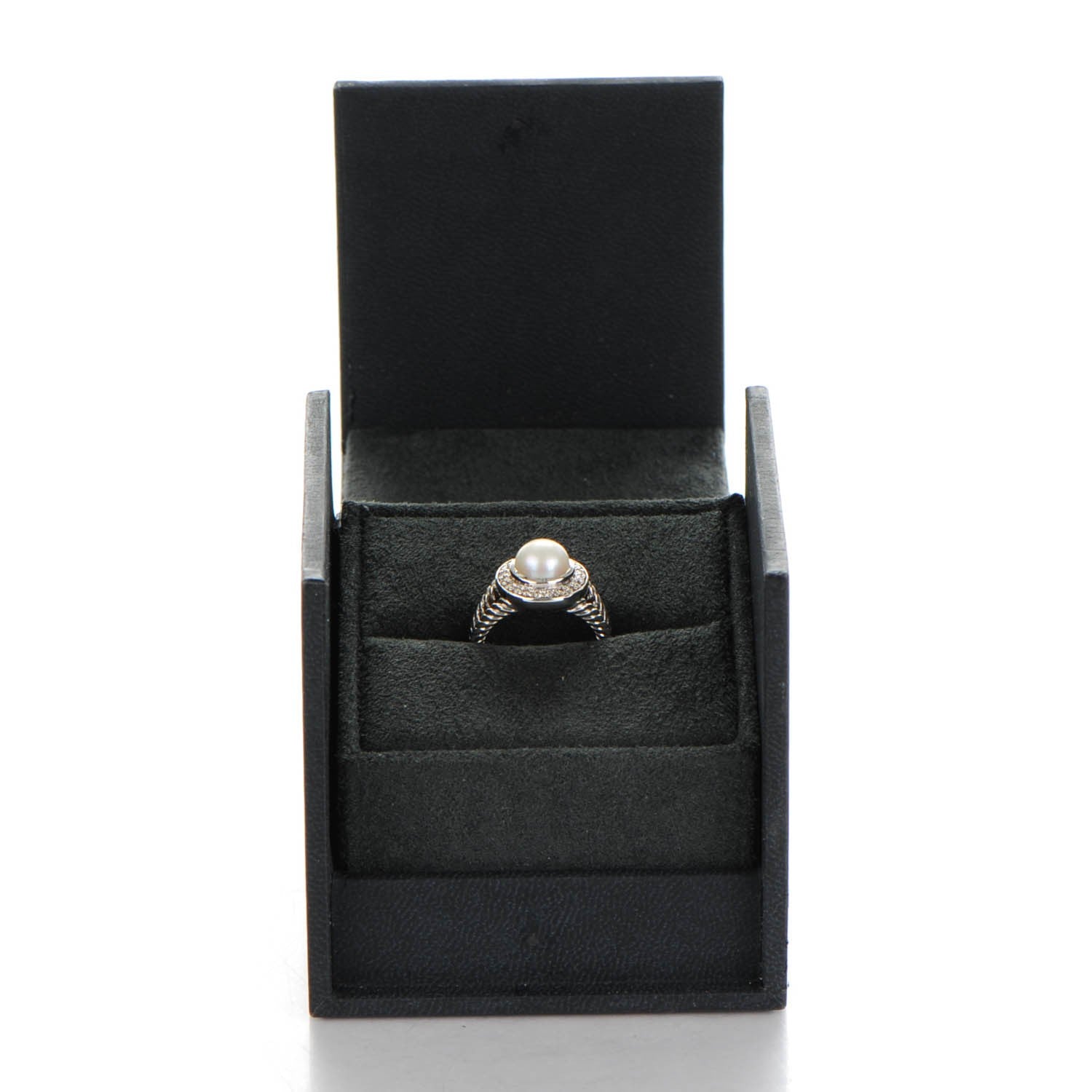 David Yurman Sterling Silver Diamond Pearl 8mm Petite Cerise Ring 51 5.75 7 of 7