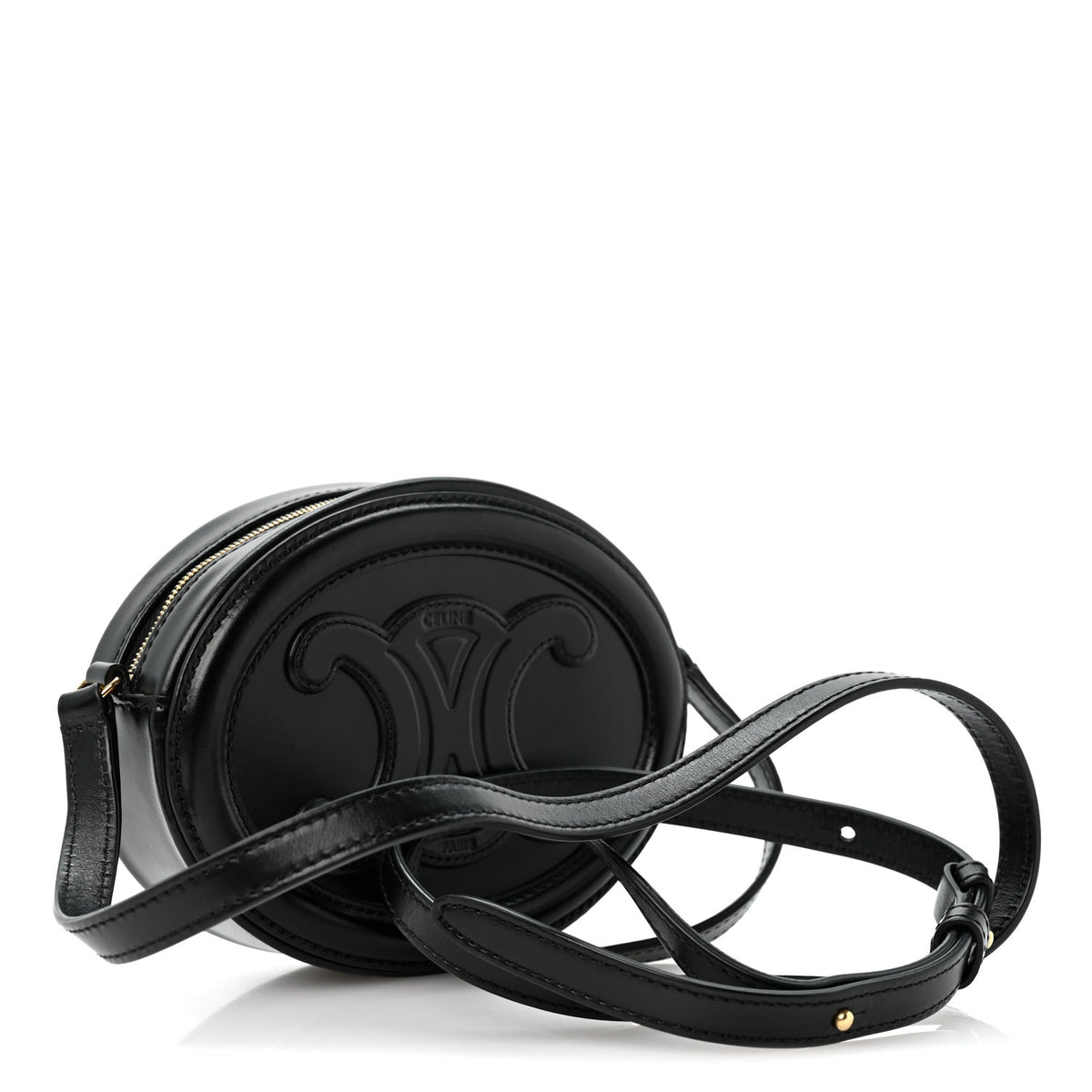 Celine Smooth Calfskin Cuir Small Triomphe Oval Crossbody Purse Black 3 of 14