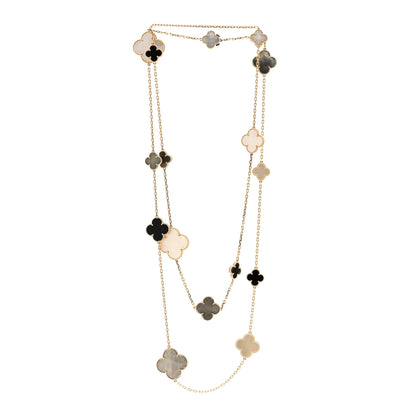 Van Cleef & Arpels 18K Yellow Gold Onyx Mother of Pearl 16 Motifs Magic Alhambra Necklace 3 of 5