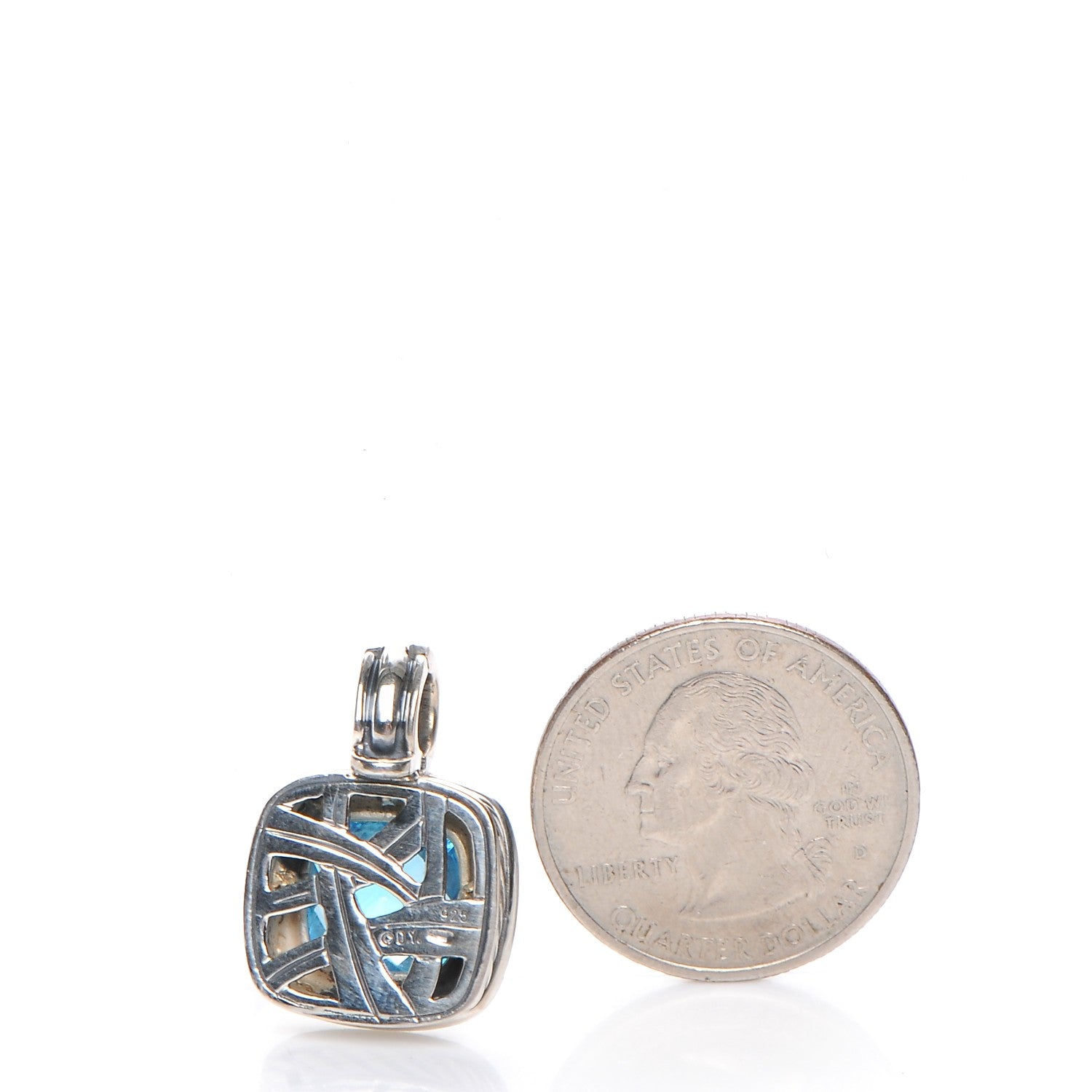 David Yurman Sterling Silver Diamond Blue Topaz 11mm Albion Enhancer Pendant 2 of 3