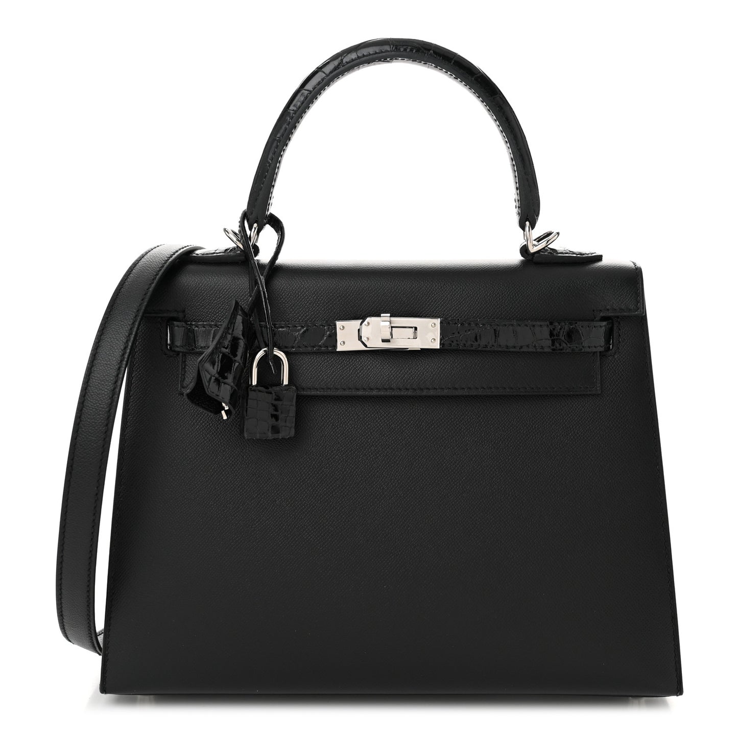 Madame Calfskin Shiny Niloticus Crocodile Kelly Sellier Touch 25 Black