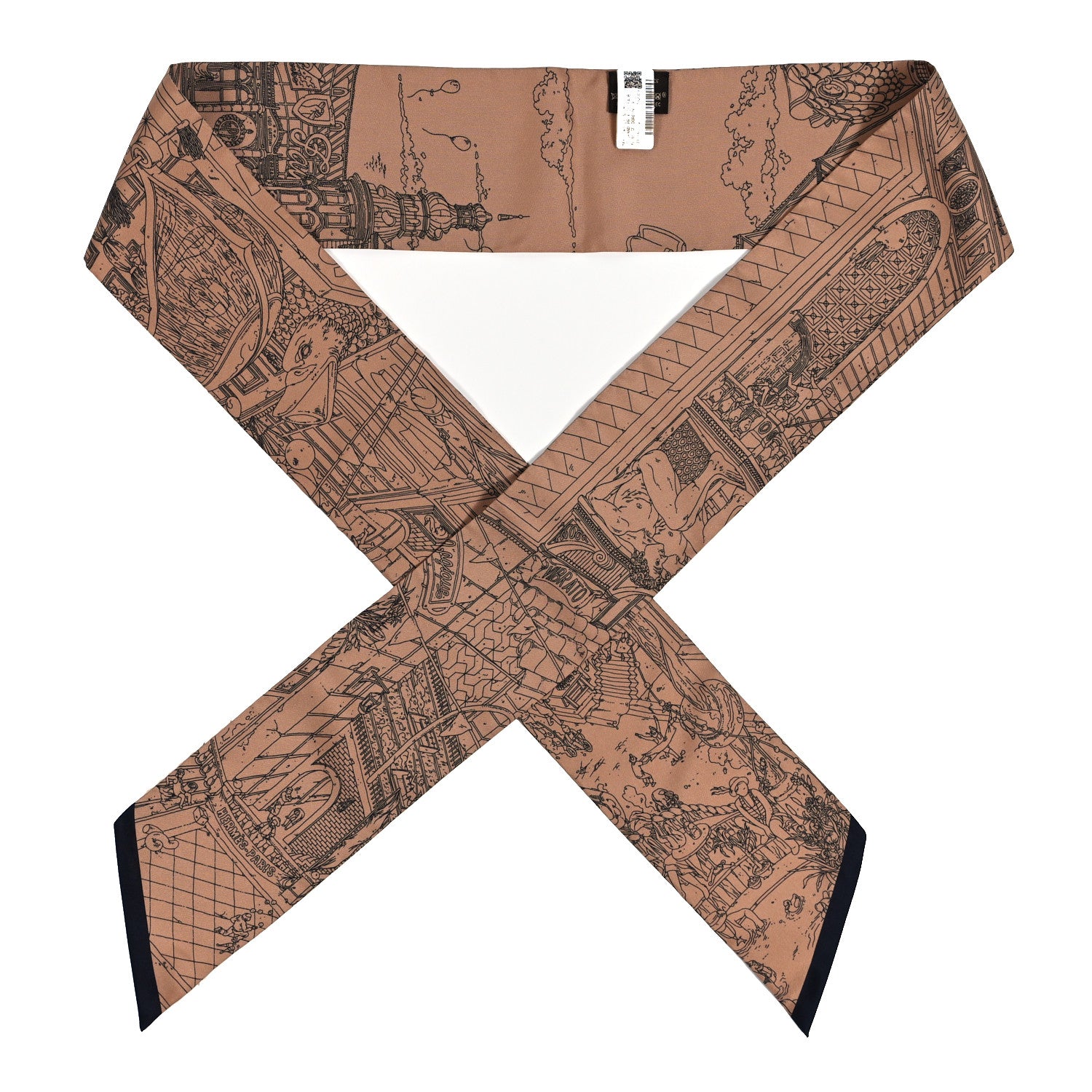Hermes Silk Le Grand Prix du Faubourg Maxi Twilly Slim Beige Dore Black 1 of 4