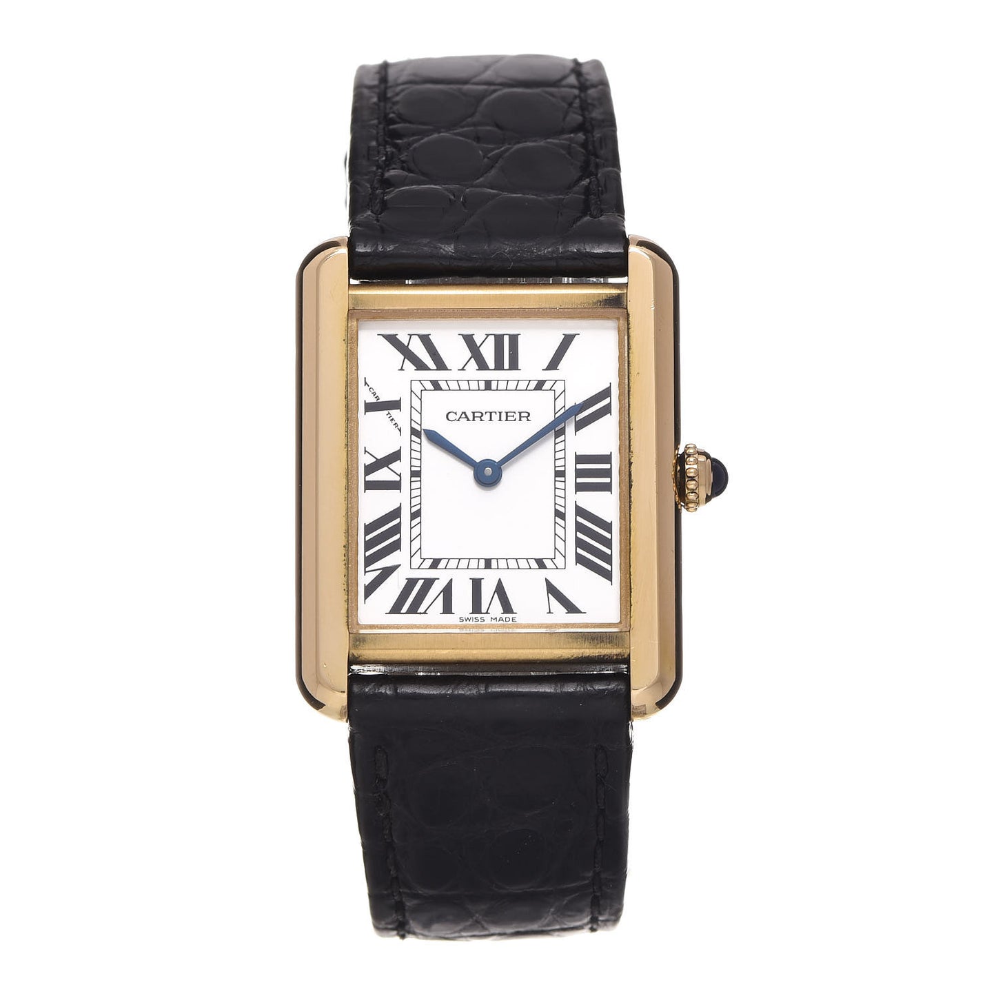 Stainless Steel 18K Yellow Gold Alligator 24mm Tank Solo Quartz Watch