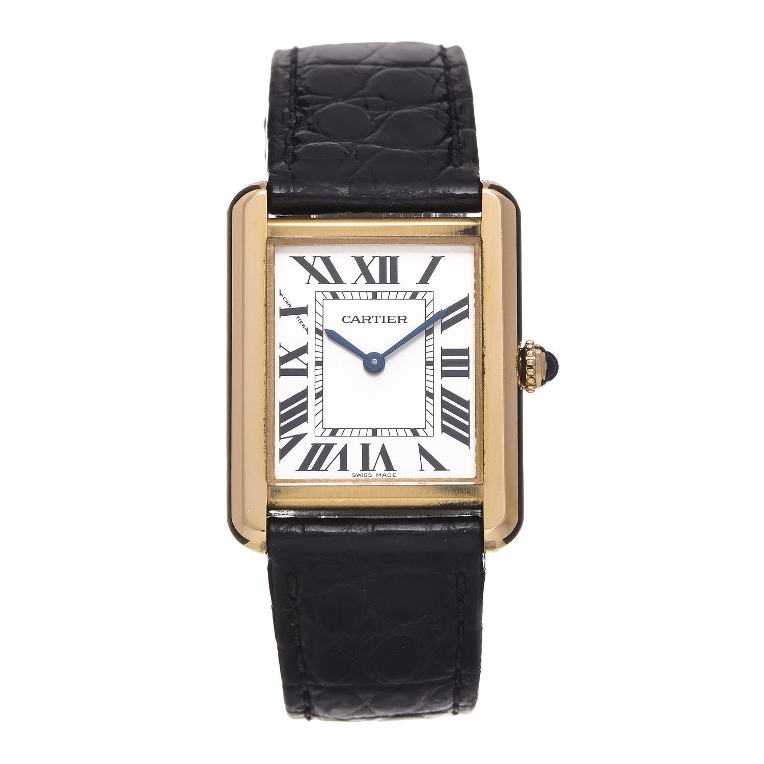 Cartier Stainless Steel 18K Yellow Gold Alligator 24mm Tank Solo Quartz Watch 1 of 8