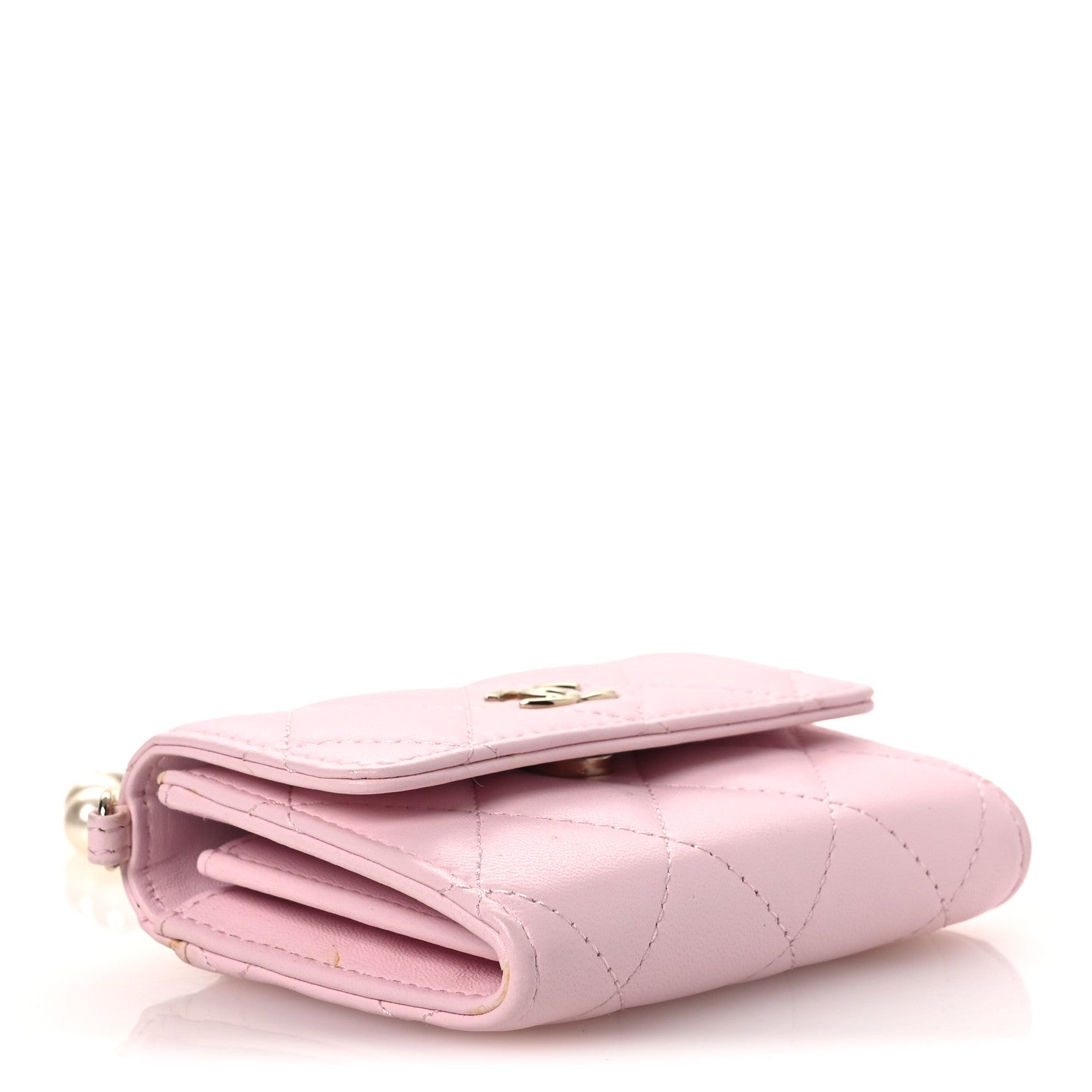 Chanel Lambskin Quilted Pearl Card Holder With Chain Light Pink 3 of 15