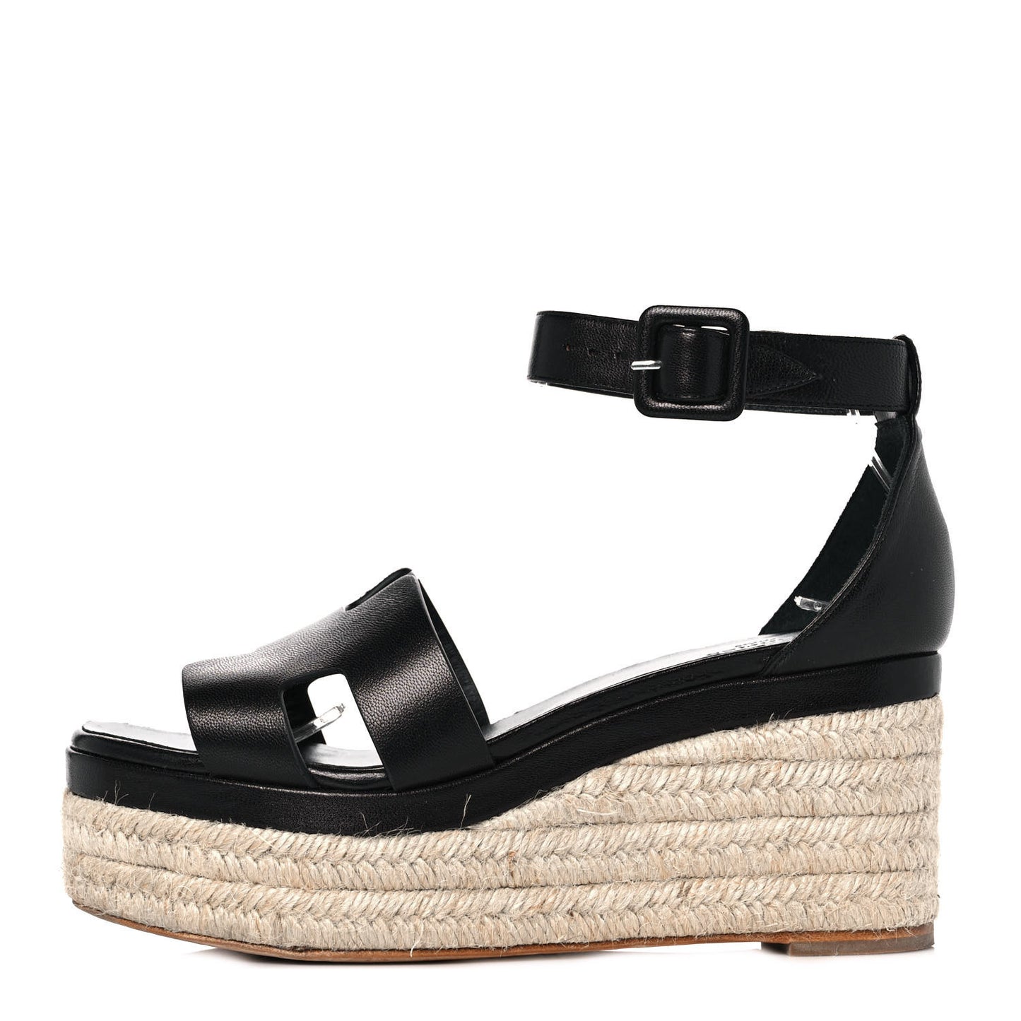 Goatskin Elda Espadrille Wedge Sandals 37 Black