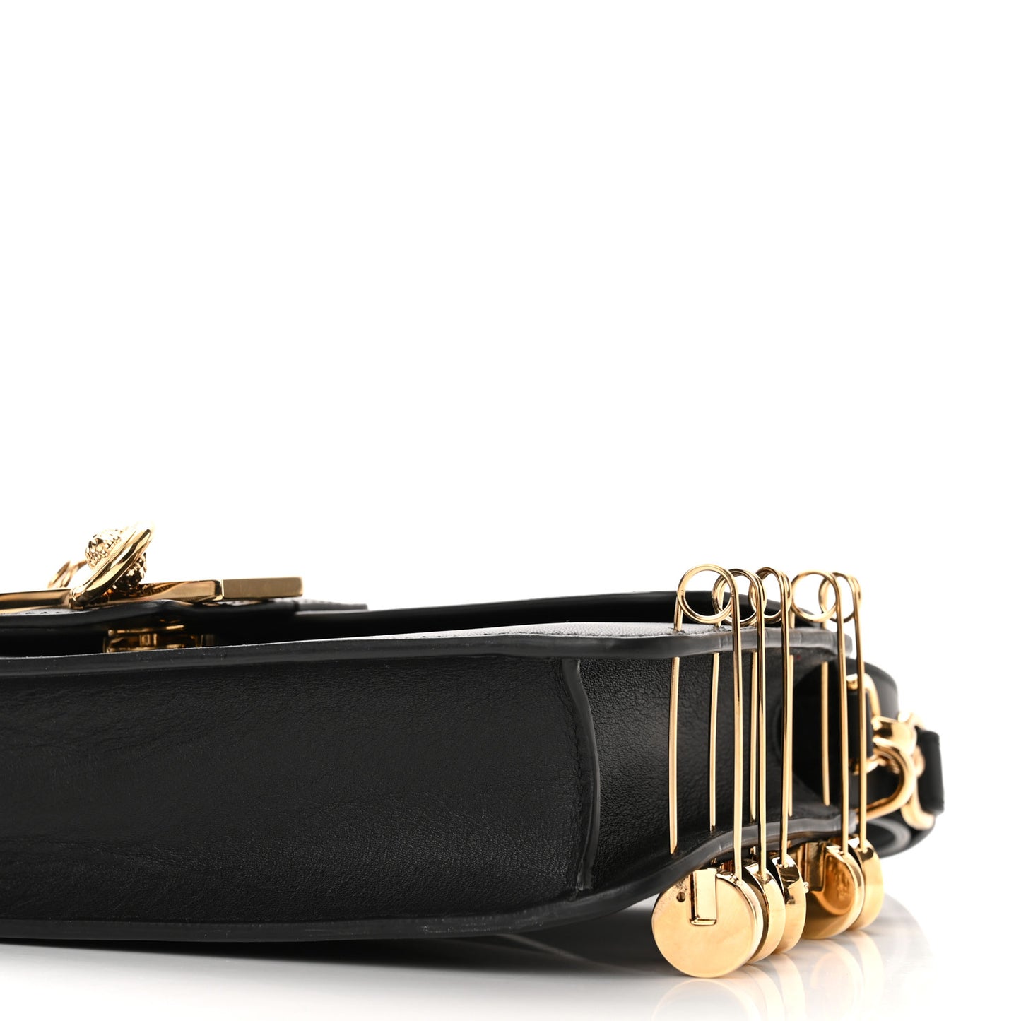 X VERSACE Vitello Seta Fendace Brooch Baguette Black