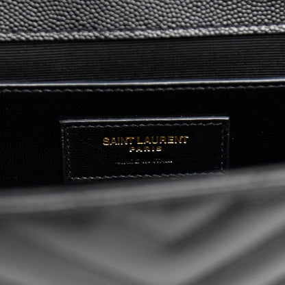 Saint Laurent Grain De Poudre Matelasse Chevron Medium Monogram Satchel Black 6 of 10