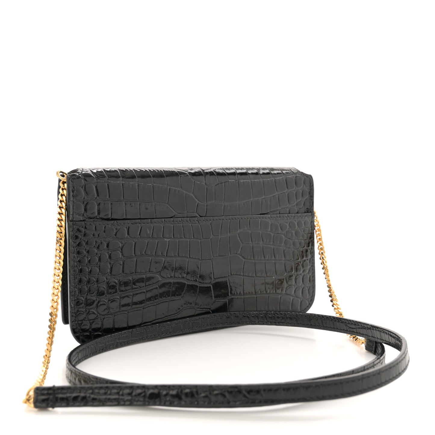 Crocodile Embossed Monogram Phone Holder Crossbody Black