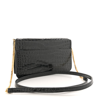 Saint Laurent Crocodile Embossed Monogram Phone Holder Crossbody Black 3 of 12