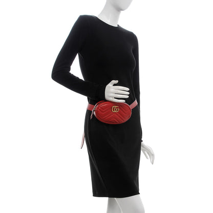 Gucci Calfskin Matelasse GG Marmont Belt Bag 95 38 Hibiscus Red 2 of 8