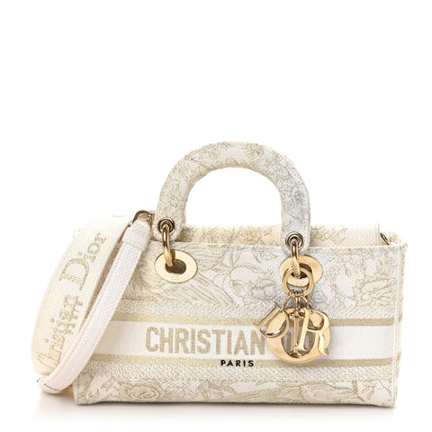 Canvas Embroidered Medium Jardin D'Hiver Lady D-Joy White Gold