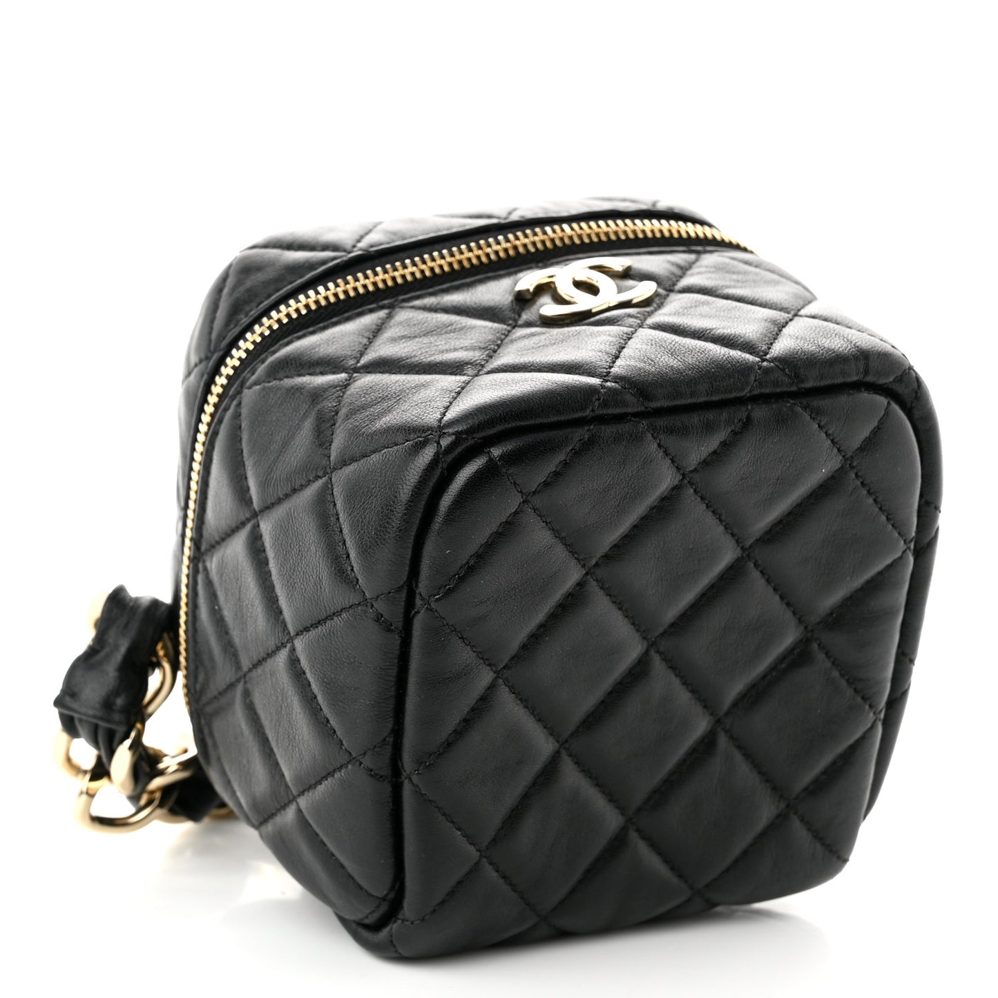Lambskin Quilted Cube Chain Wristlet Case Black