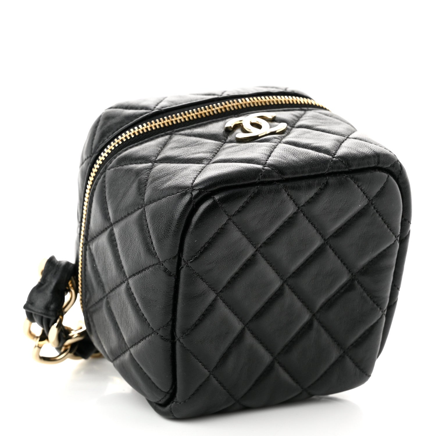 Chanel Lambskin Quilted Cube Chain Wristlet Case Black 4 of 11