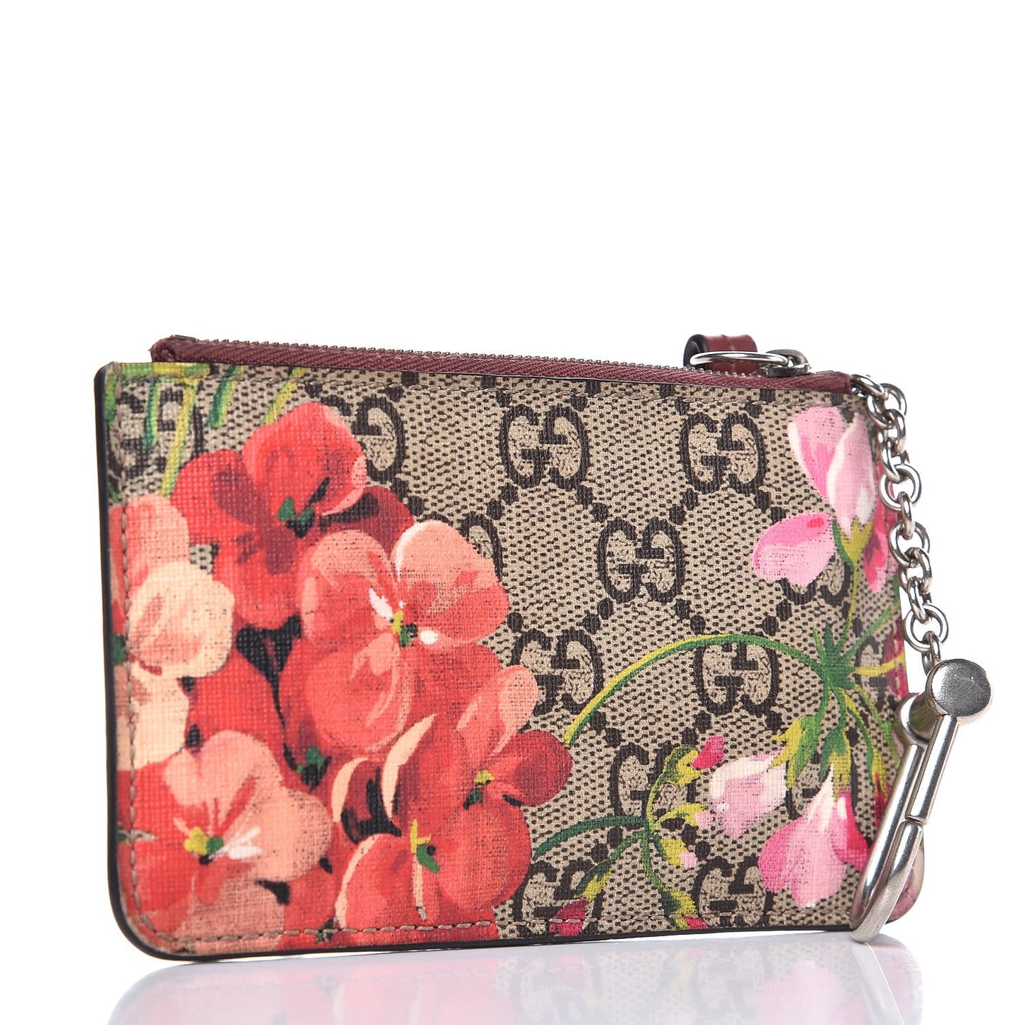 GG Supreme Monogram Blooms Key Ring Coin Case Beige Multicolor Dry Rose