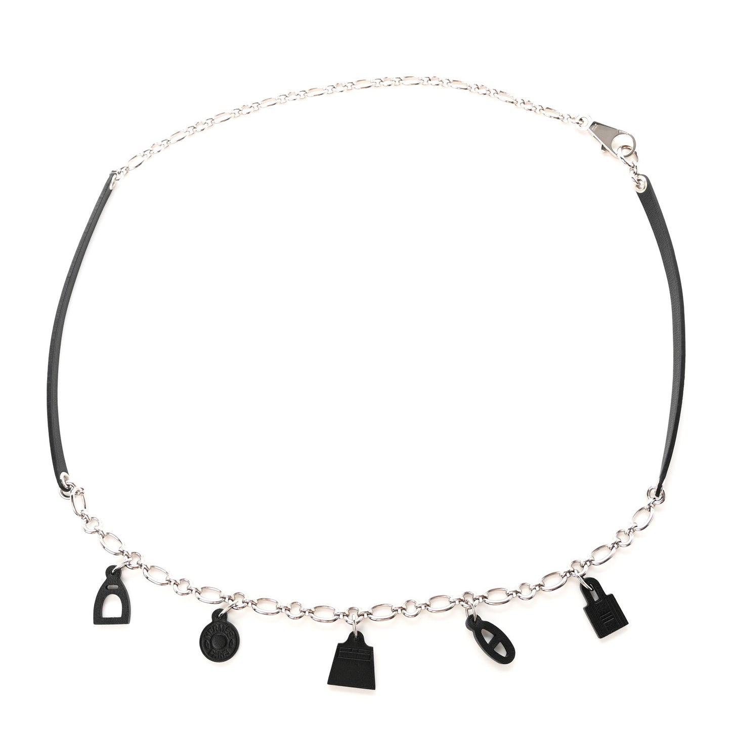 Silver Palladium Fauve Barenia Olga 5 Charms Chain Belt Black