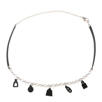 Hermes Silver Palladium Fauve Barenia Olga 5 Charms Chain Belt Black 1 of 7