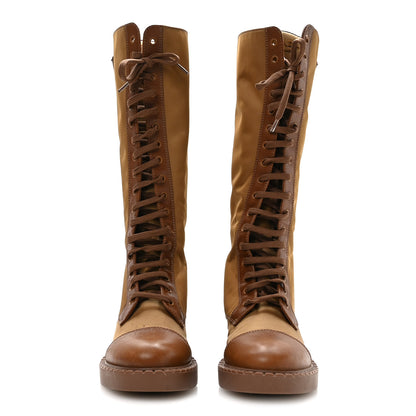 Prada Re-Nylon Spazzolato Rois Metal Triangle Logo Tall 50mm Combat Boots 35.5 Tobacco Brown 3 of 8