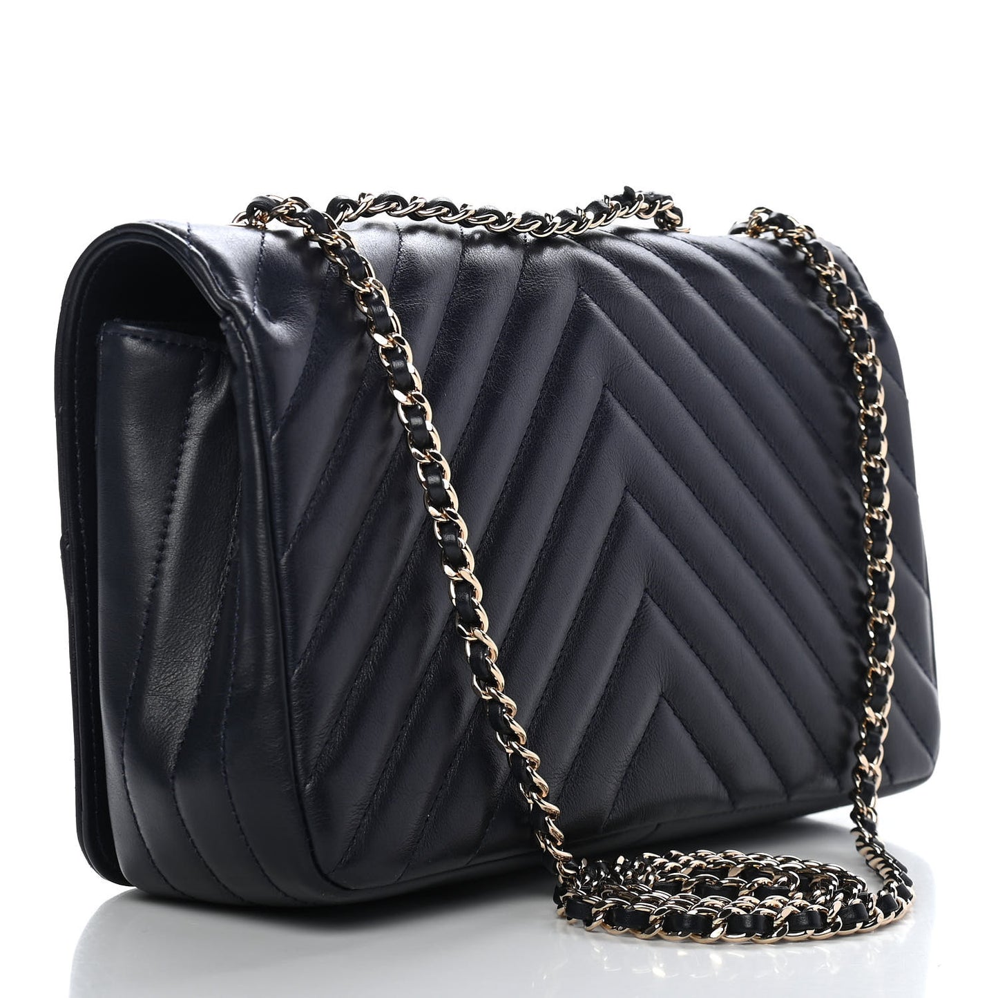 Calfskin Chevron Quilted Small Statement Flap Navy