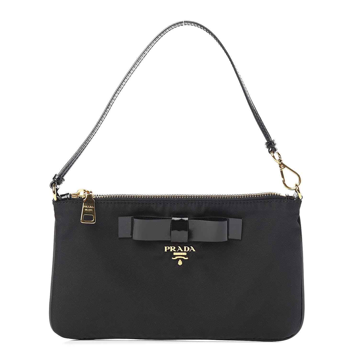 Prada Tessuto Nylon Spazzolato Bow Pochette Black 1 of 11