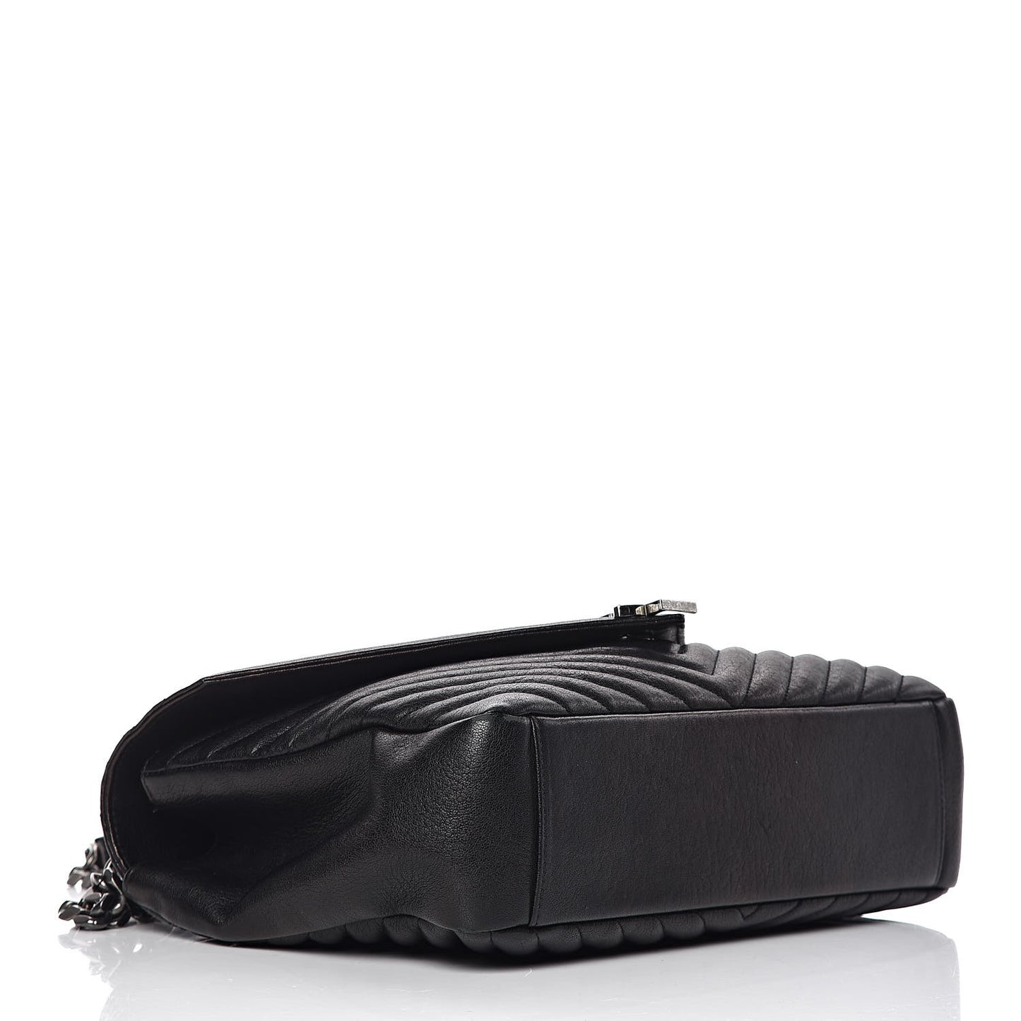 Sheepskin Matelasse Chevron Monogram Large College Satchel Black