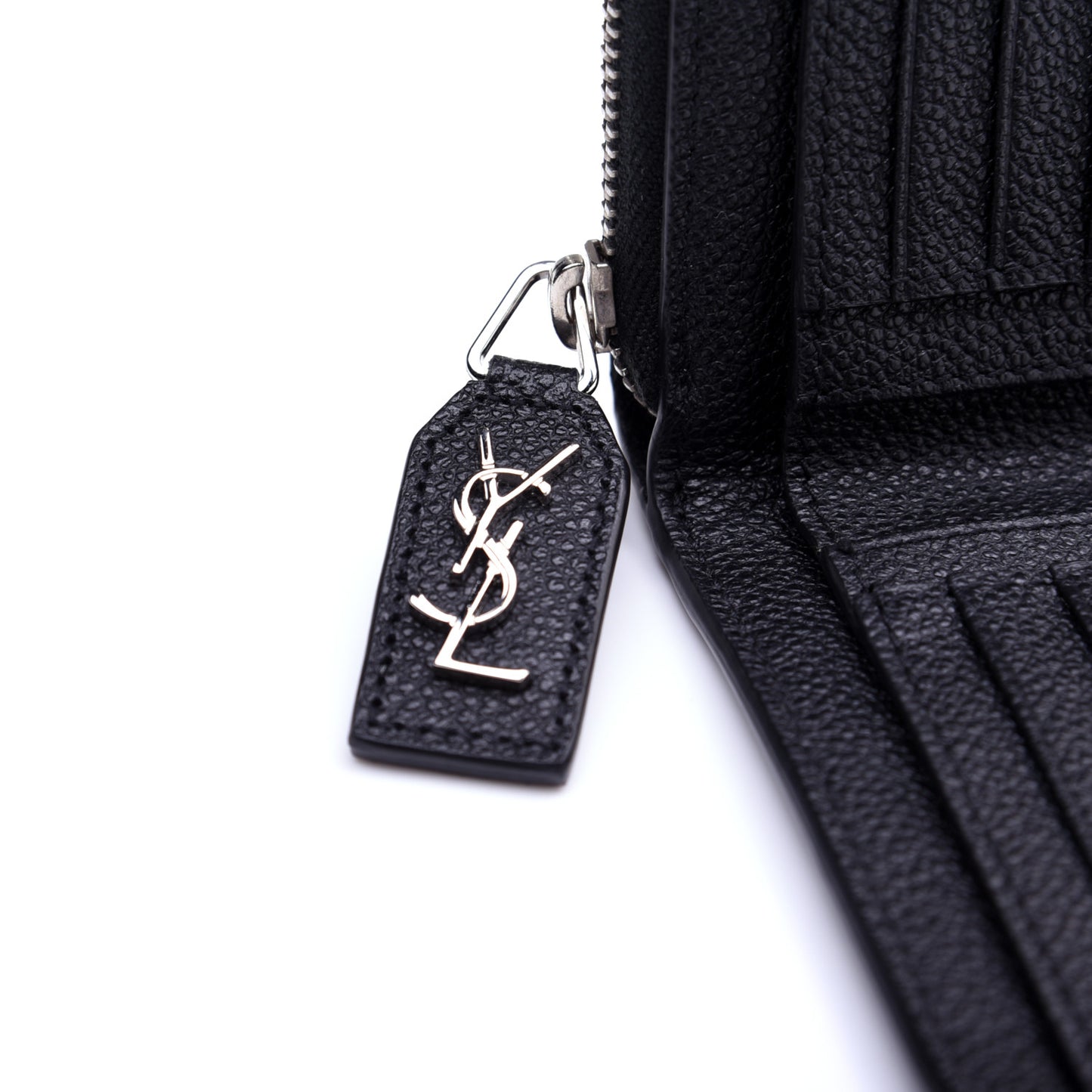 Grained Calfskin Rive Gauche Compact Zip Around Wallet Black