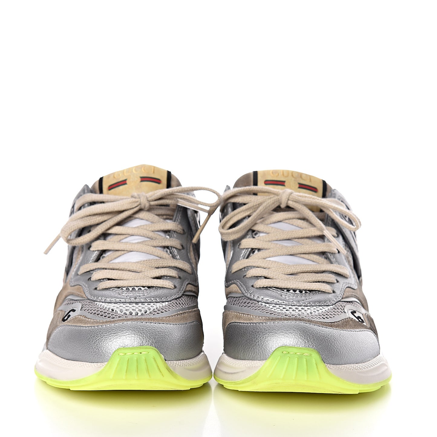 Metallic Calfskin Suede Womens Ultrapace Sneakers 36.5 Silver Oatmeal