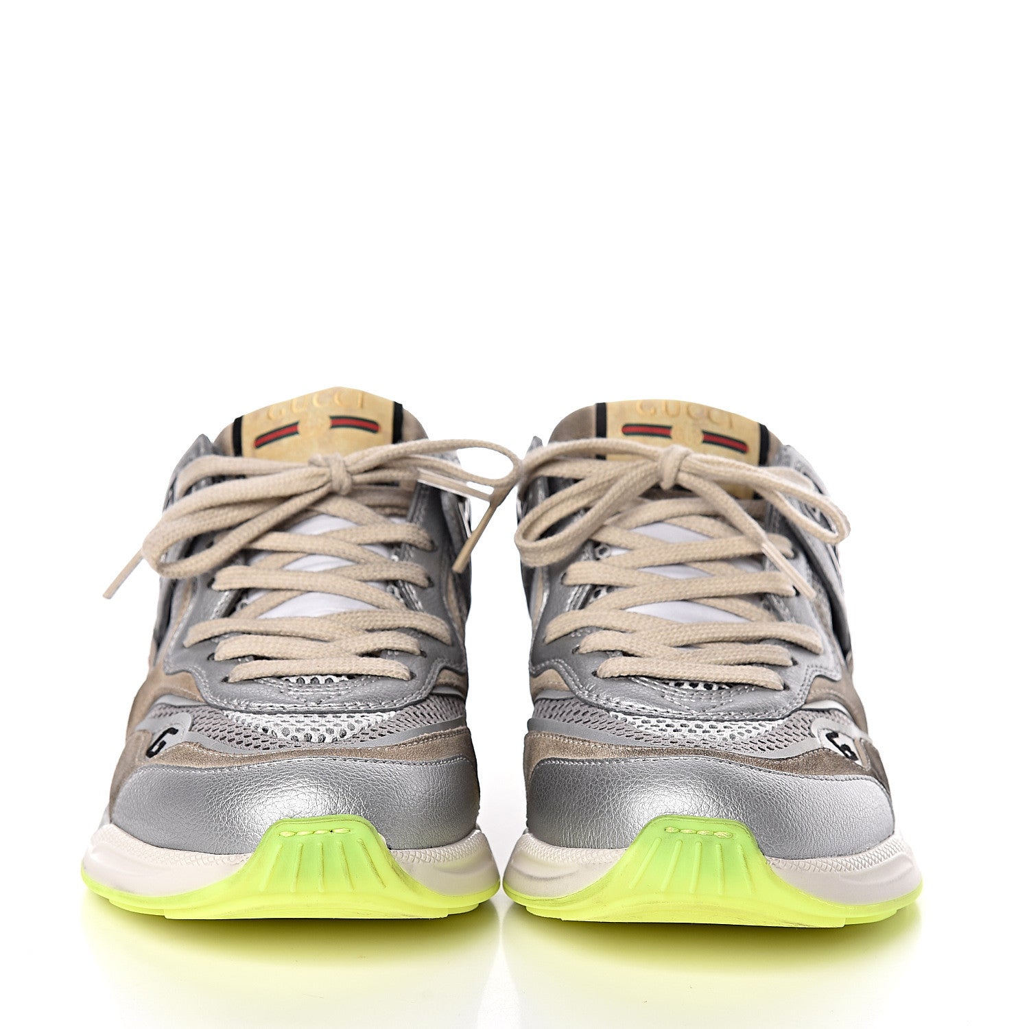Gucci Metallic Calfskin Suede Womens Ultrapace Sneakers 36.5 Silver Oatmeal 2 of 10