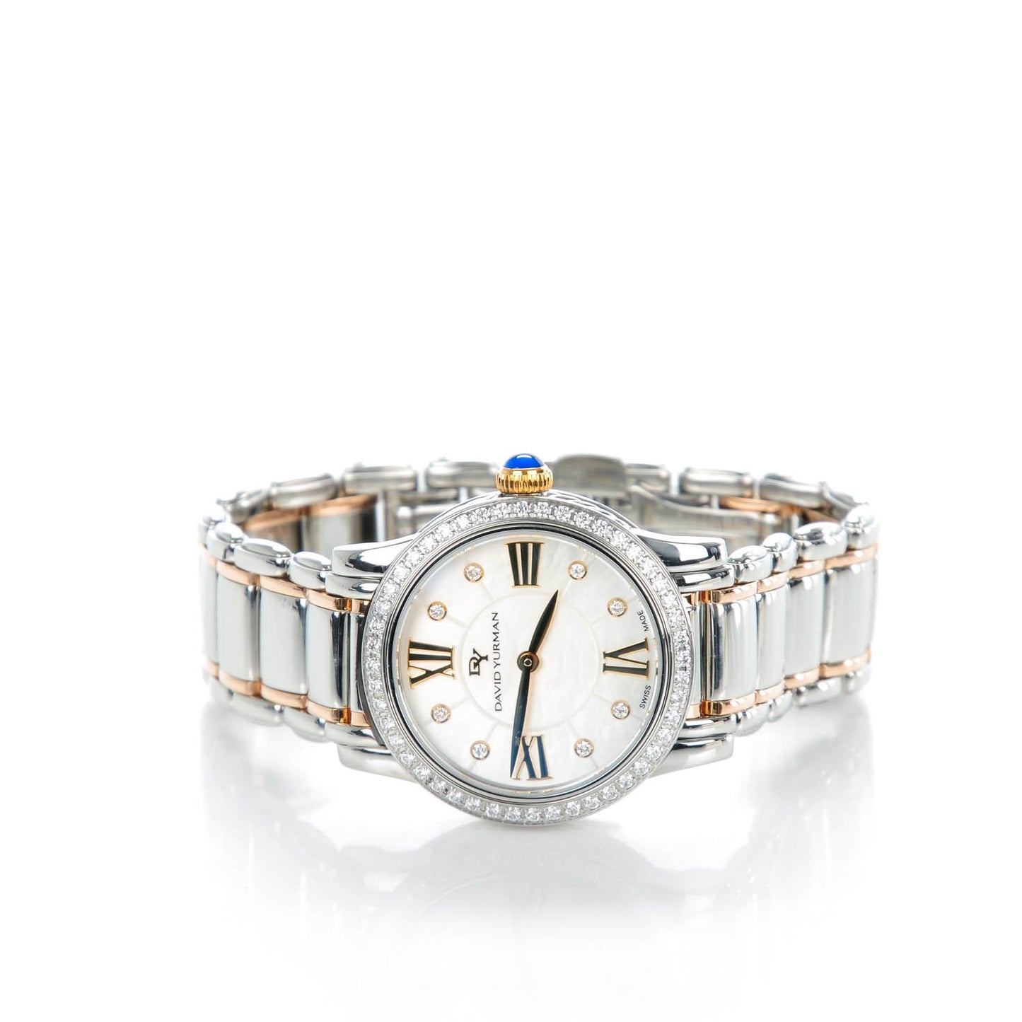Stainless Steel 18K Rose Gold Diamond Bezel Mother of Pearl 30mm Classic Quartz Watch