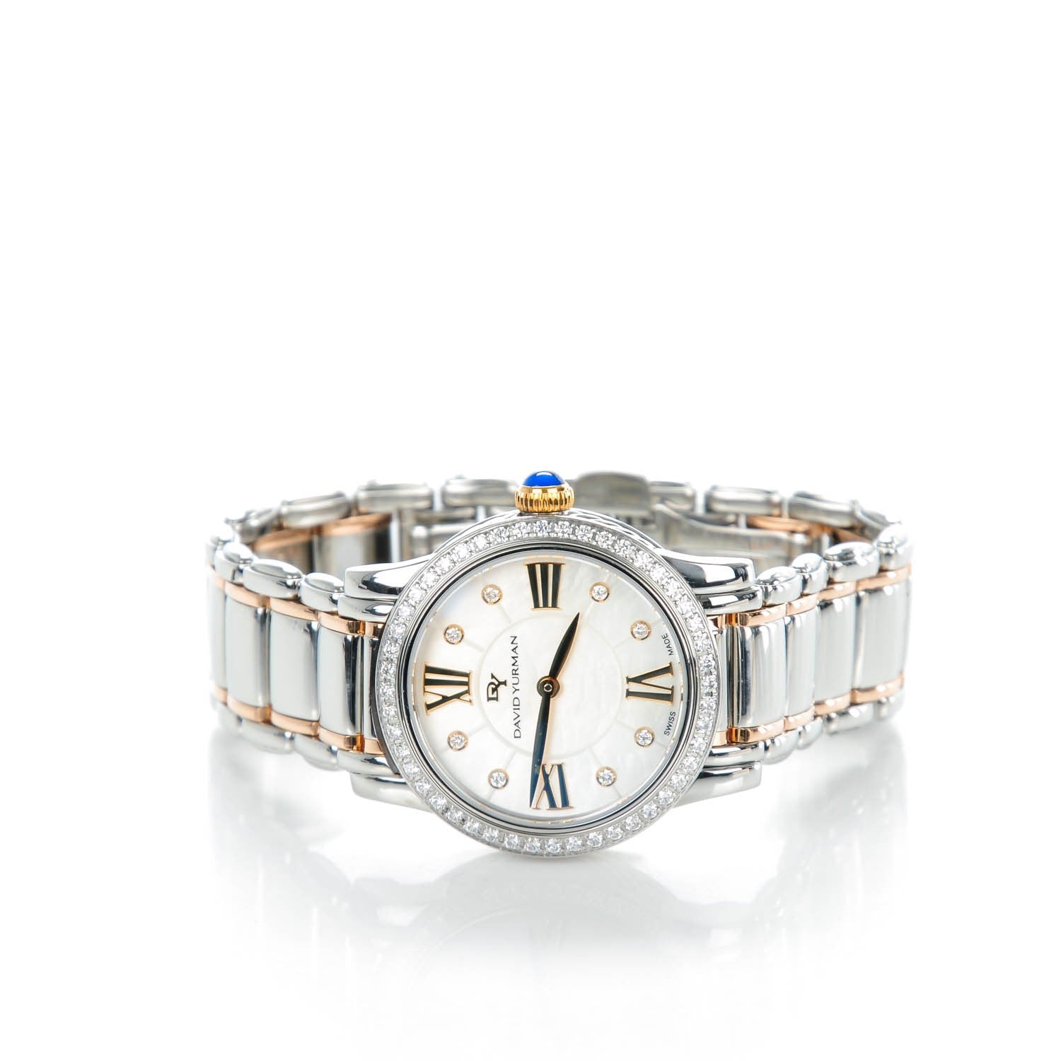David Yurman Stainless Steel 18K Rose Gold Diamond Bezel Mother of Pearl 30mm Classic Quartz Watch 4 of 8