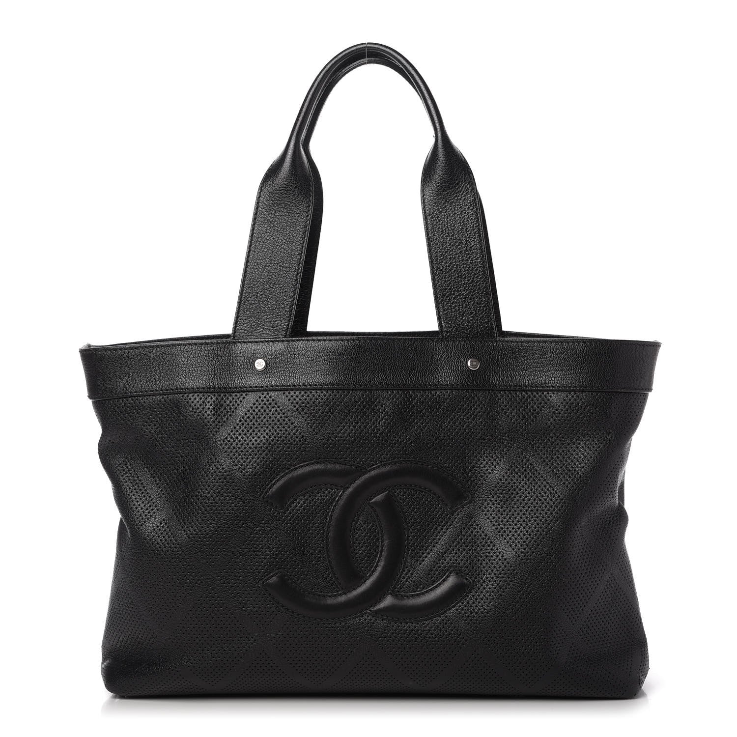 Chanel Goatskin Perforated Large CC Tote Black 1 of 10
