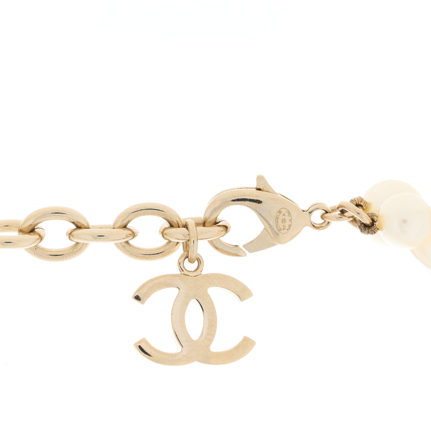 Pearl Crystal CC Airpods Necklace Gold
