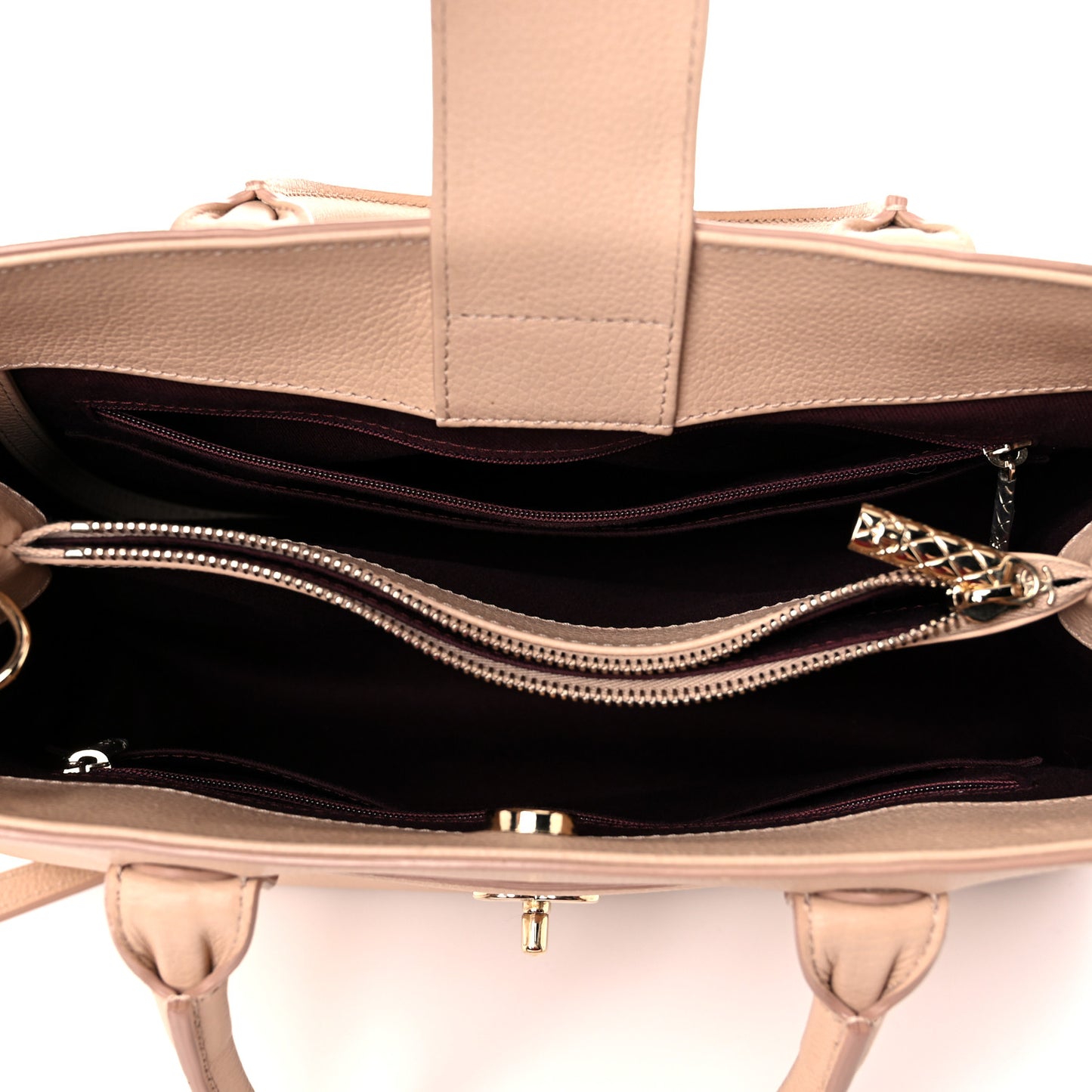 Grained Calfskin Small Neo Executive Shopper Tote Beige