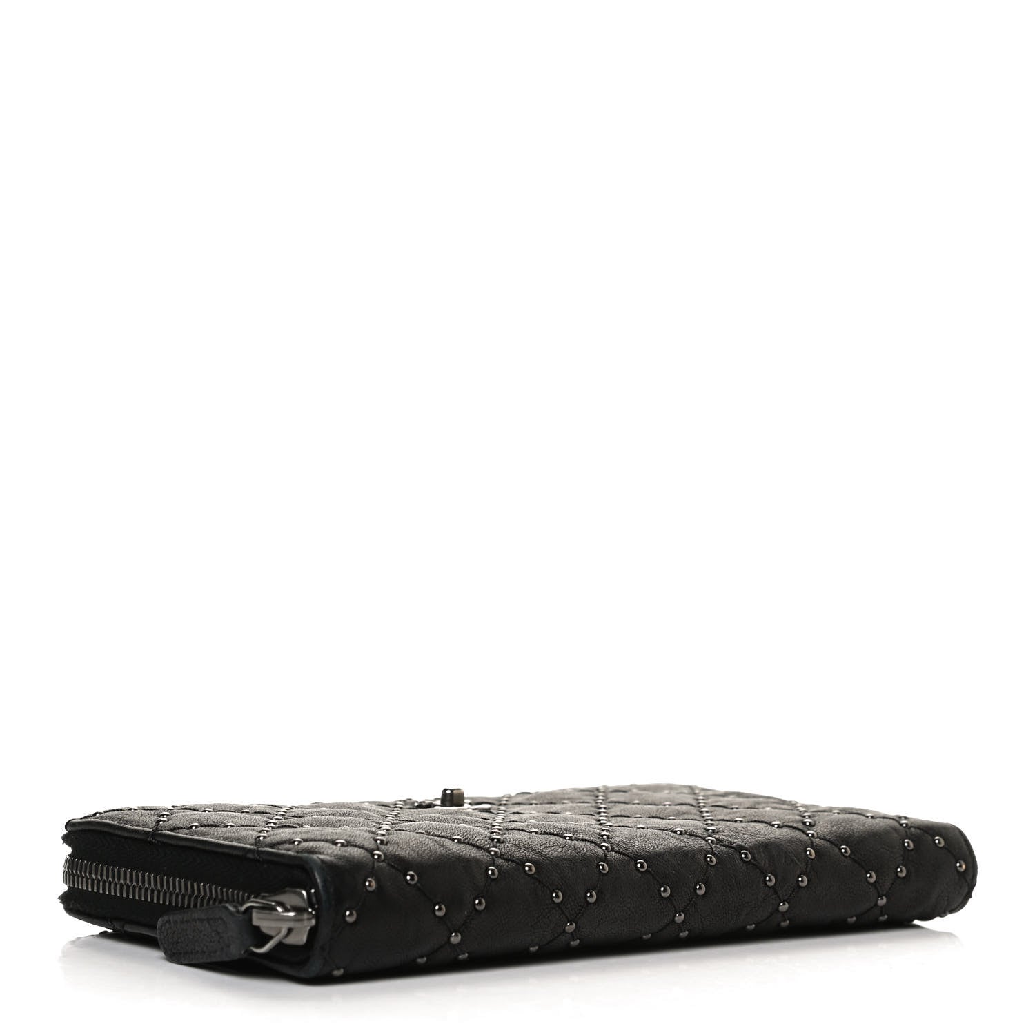 Chanel Crumpled Lambskin Studded Paris Dallas Zip Around Wallet Black 4 of 13