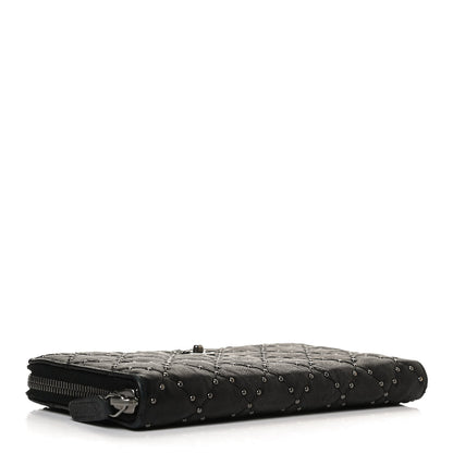 Chanel Crumpled Lambskin Studded Paris Dallas Zip Around Wallet Black 4 of 13