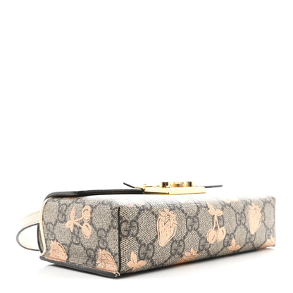 Gucci GG Supreme Monogram Berry Textured Dollar Calfskin Mini Padlock Top Handle Shoulder Bag Beige Ebony Light Copper Mystic White 4 of 12