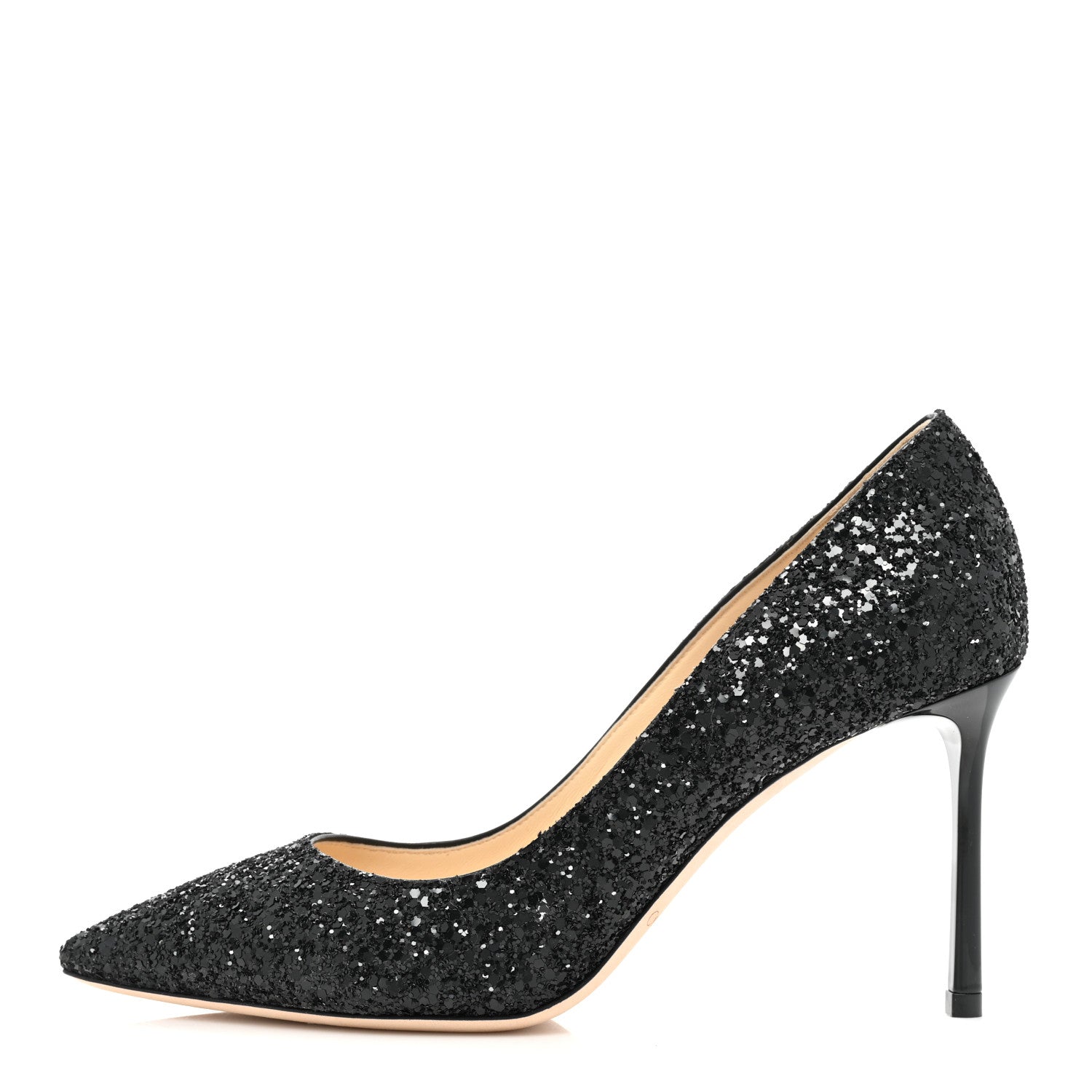 Jimmy Choo Coarse Glitter Pointy Toe Romy 85 Pumps 37 Black 1 of 7