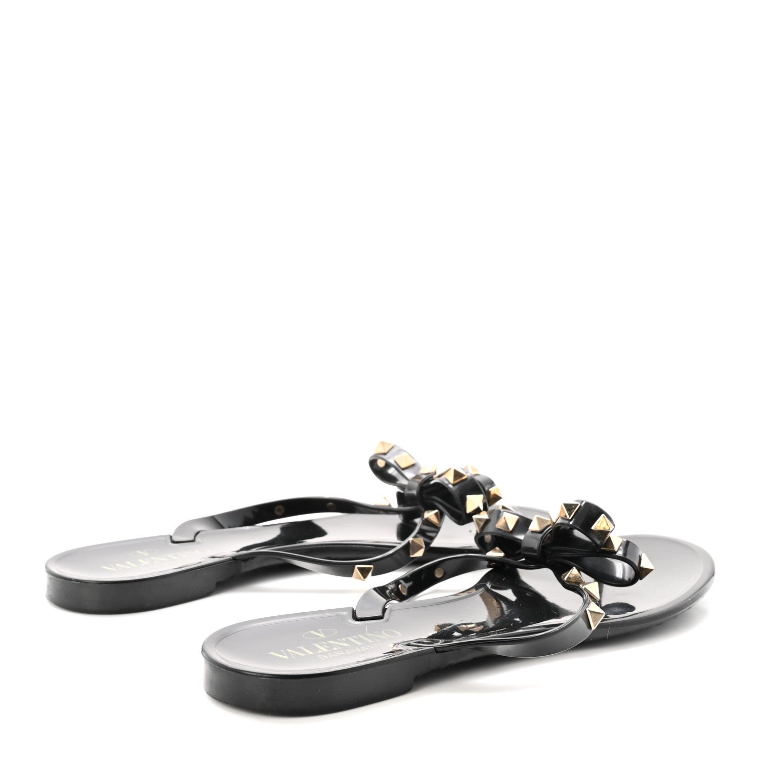 Valentino Garavani PVC Jelly Rockstud Bow Thong Sandals 39 Black 5 of 9