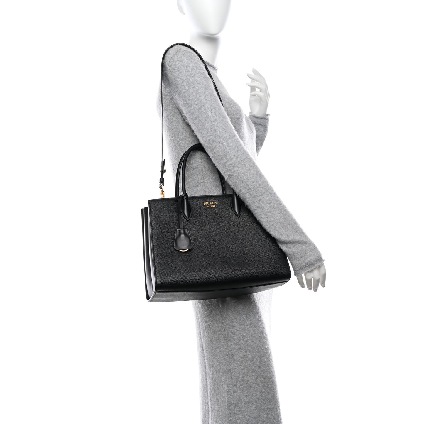 Saffiano Cuir Calfskin Large Double Handle Bag Black Fuoco