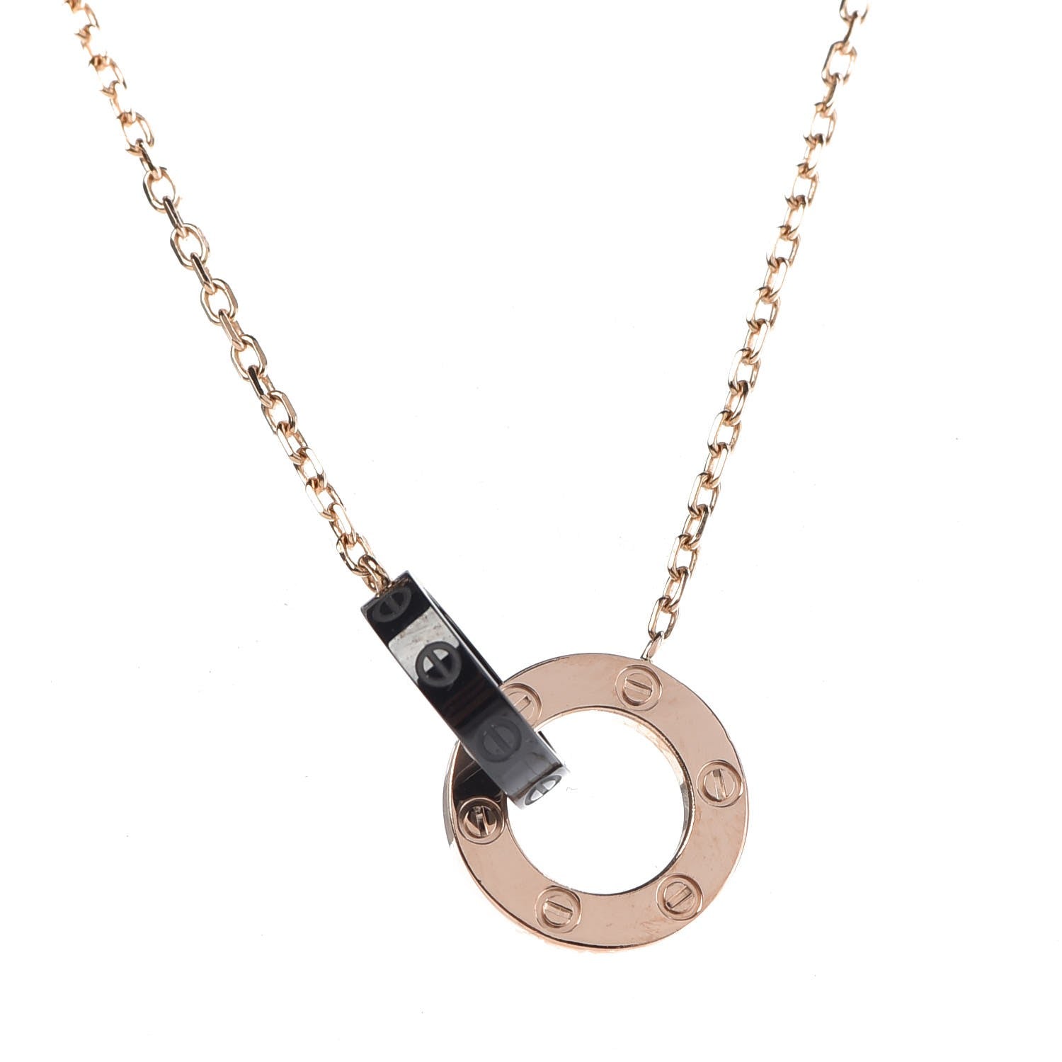Cartier 18K Pink Gold Black Ceramic Diamond Interlocking LOVE Necklace 11 of 14