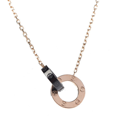 Cartier 18K Pink Gold Black Ceramic Diamond Interlocking LOVE Necklace 11 of 14