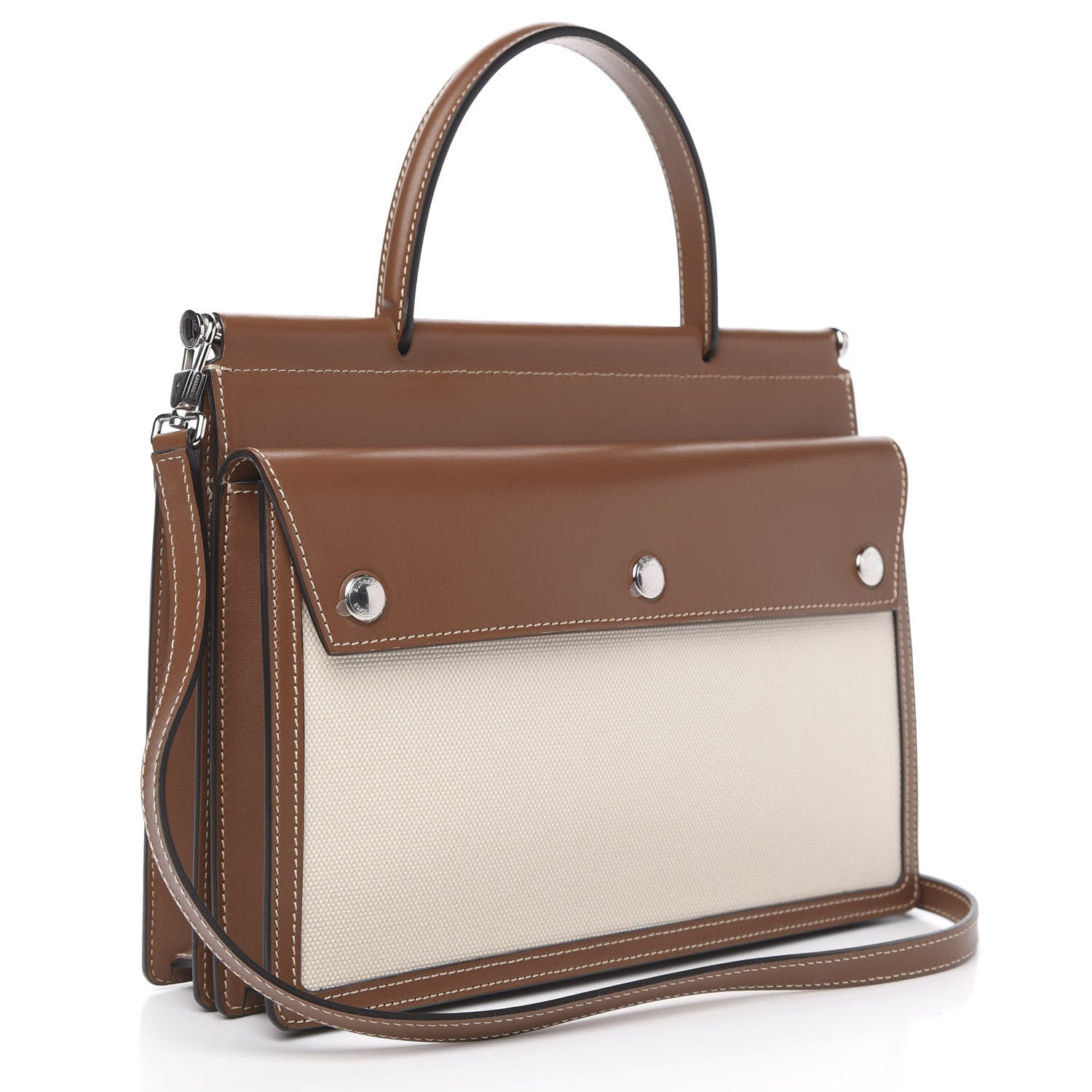 Burberry Smooth Calfskin Canvas Horseferry Print Small Title Bag with Pocket Natural Malt Brown 3 of 11