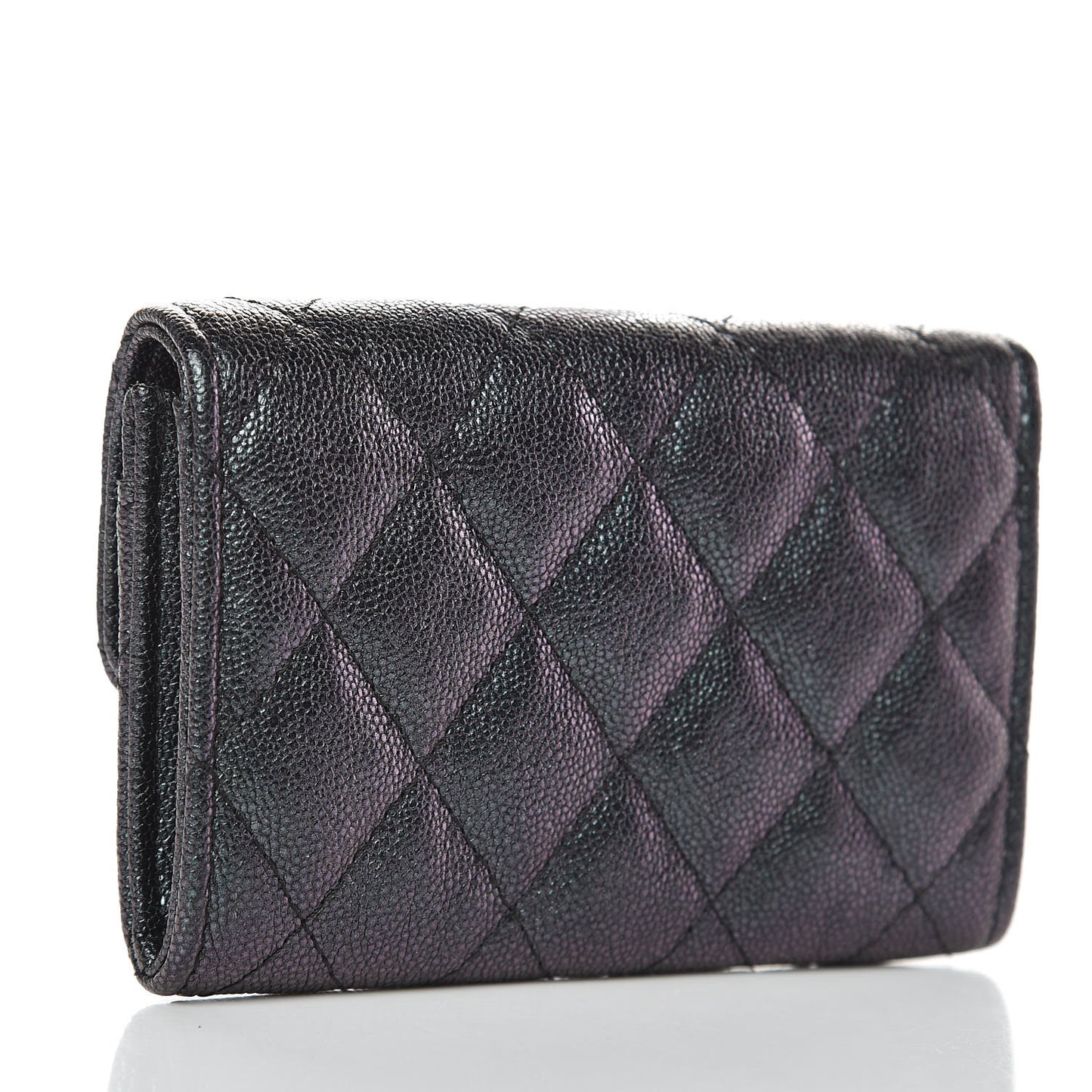 Iridescent Caviar Quilted Flap Card Holder Black