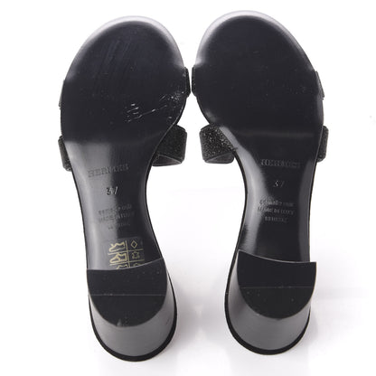 Hermes Suede Goatskin Crystal Powder Oasis Sandals 37 Black 6 of 11